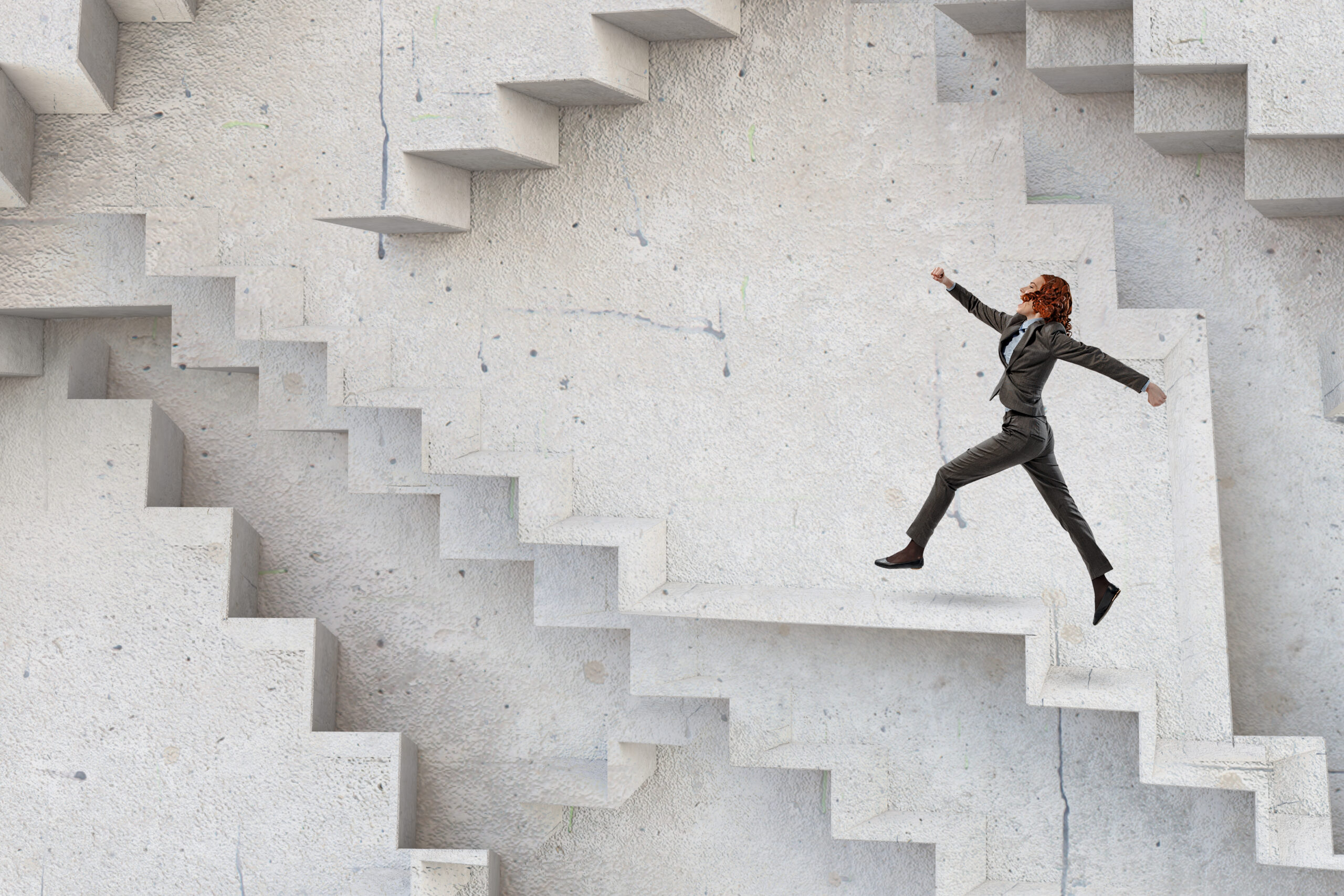 Business woman and stairs. Abstract steps.