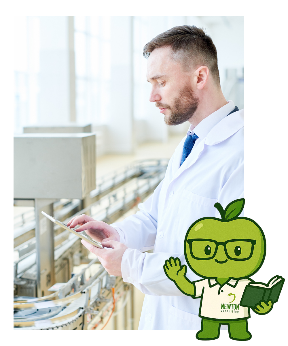 Mascotte della Newton Consulting, insieme ad un medico/scienziato